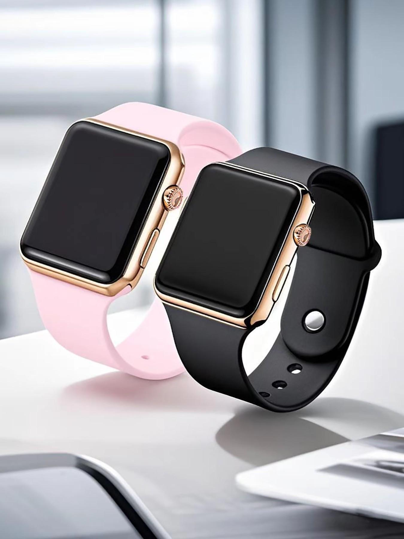 Mother's Day Gift Men Women Electronic Watch Set, Silicone Strap LED Digital Display, Casual Analog-Digital Wristwatch, Square Watch, Perfect Gift for Him Her
