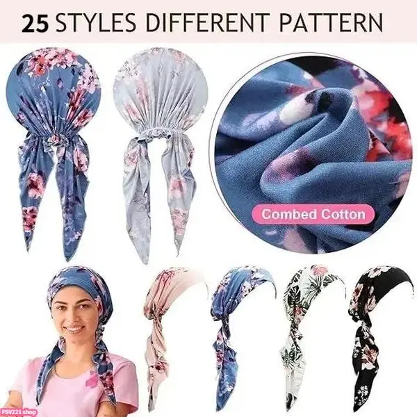 Women’s  1/Pre-Tied Chemo Turban Fashion Headscarf Set - Soft Polyester Fits Breathable Scarf Head Wrap with Flowers, Gentle Daily Wear Head Covers for Cancer Patients, Valentine’s Gift Accessories for Women, Snug, Lightweight, Floral Print, Church, Ce