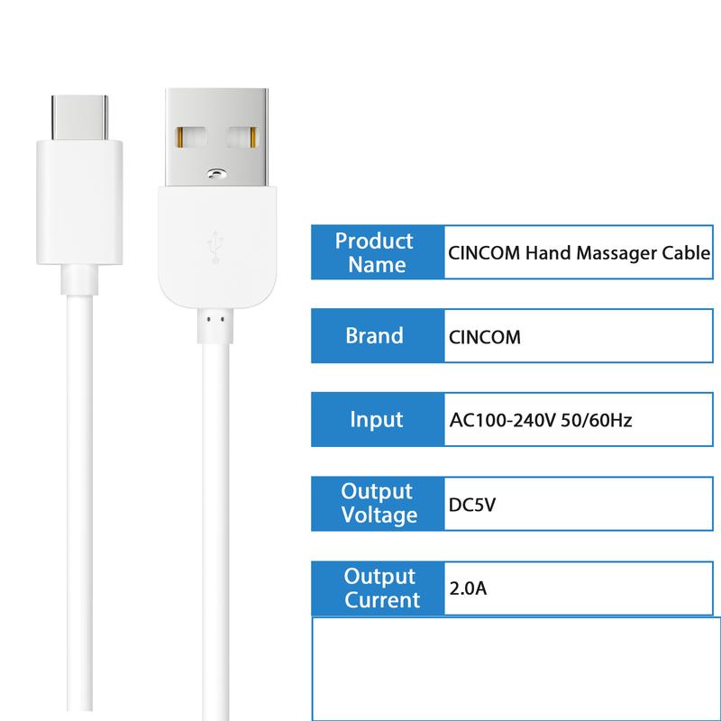 CINCOM Type C Power Cable for Hand Massager, High-Speed USB Type-C Data Cable,Suitable for Phones, Tablets, Laptops, Headphones, and More