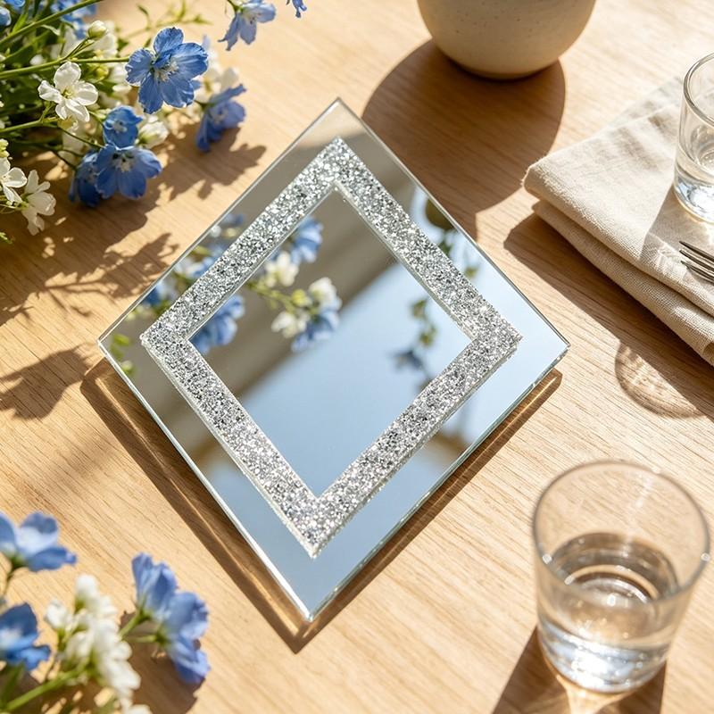 Silver diamond-shaped wall mirror, wall mounted mirror, decorative crystal-studded mirror, suitable for bedrooms, living rooms, and hallways, home decor
