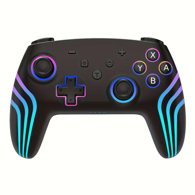 Wireless switch controller with motion sensing, 6-axis gyroscope, turbo function, RGB lighting, and wireless connectivity