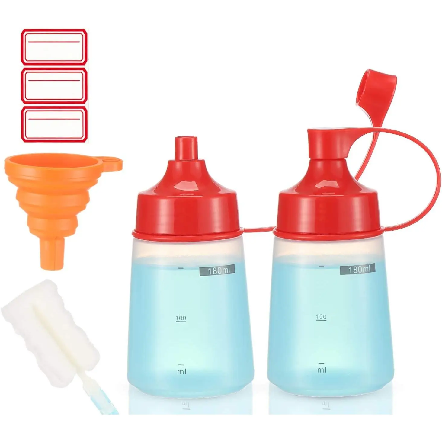 Condiment Squeeze Bottle for Sauces Wide Mouth, Plastic Squeeze Bottles for Condiments, , Ketchup, Mustard, Oil, , Baking, Cake Decorating, Cleaning, - Grade (6 oz., 2, Count)