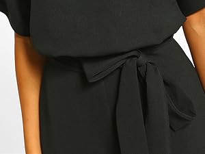 CHARTOU women's summer and autumn short sleeved jumpsuit with bow tie at the waist and wide leg seven quarter jumpsuit