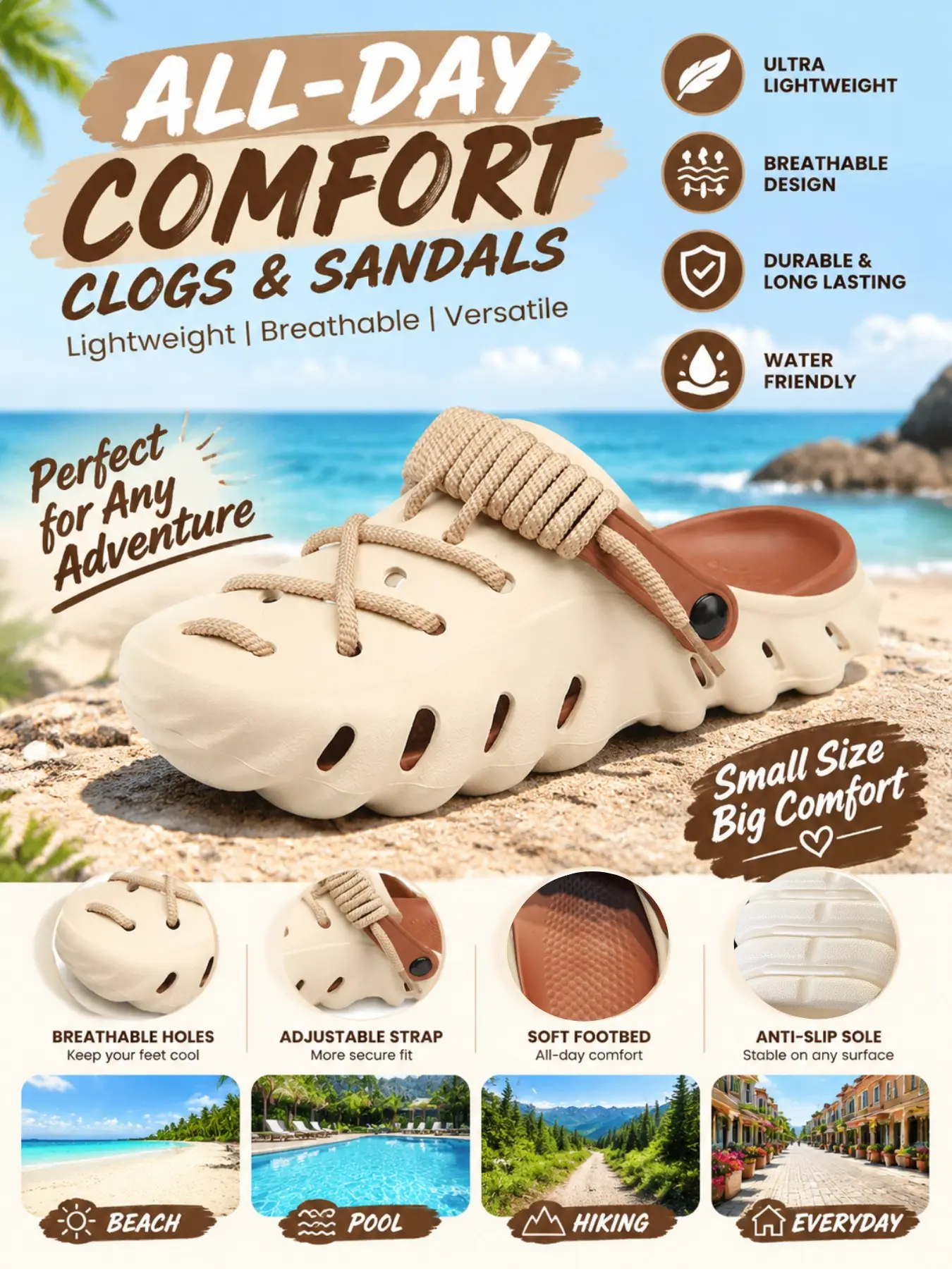 Unisex Clogs Shoes for Women Men, Lightweight Breathable Foam Sandals, Handwoven Rope Design, Comfortable Slip On Garden Shoes, Non Slip Casual Walking Shoes, Runs Small Size Up Recommended for Indoor Outdoor Everyday Wear