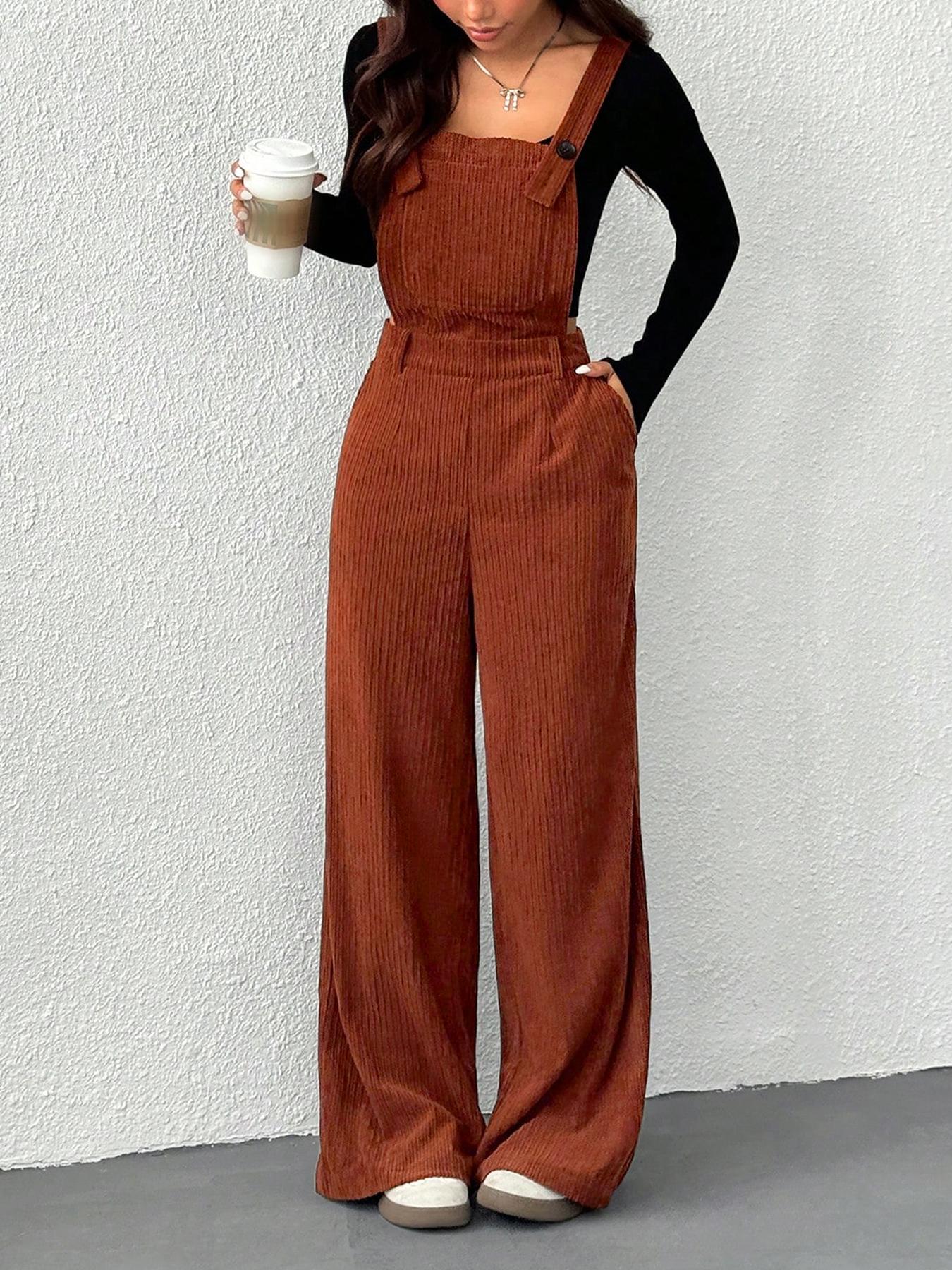Women's Solid Color Casual One-Piece Jumpsuit, Simple Fashion Daily Wear, Comfortable and Stylish, Perfect for Everyday Use