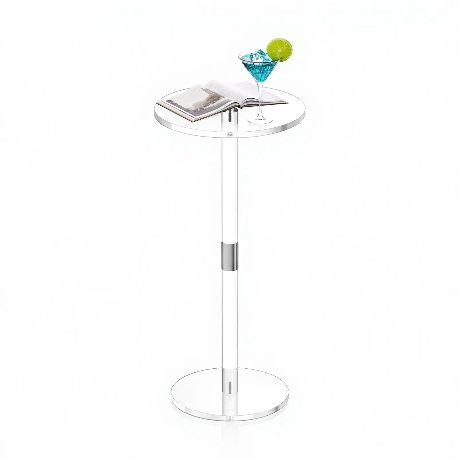 VEVOR Acrylic Drink Table, Clear End Table Round Top with Solid Post, Modern Acrylic Cake Table Stand, Transparent Side Desk for Coffee, Drink, Food, Snack, Easy Assembly, 10x 10x 21.3 in (Clear)