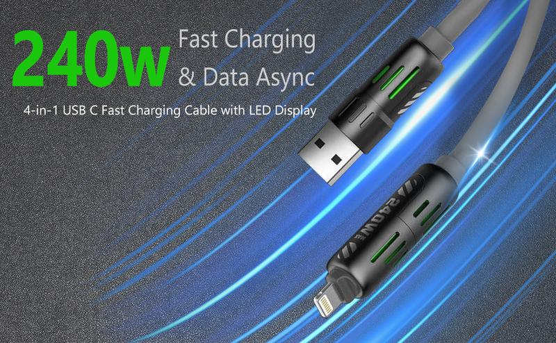 4-in-1 USB Charging Cable, 240W Multi Fast Charging Cable, Multi USBC Charger Combo Metal Ports for Phone 15/14/13 Pro Max Laptop Multi Device Charging