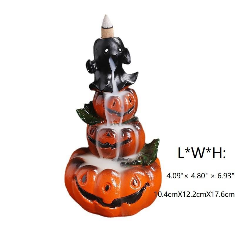 Original Resin Halloween Pumpkin Backflow Incense Burner, European Vintage Ghost Festival Smoke Fountain Incense Holder Decor, Delicate Resin Craft, Slow Downflow Smoke Design, Perfect Desktop Ornament For Home Shop Halloween Party, Ideal Holiday Gift Bir