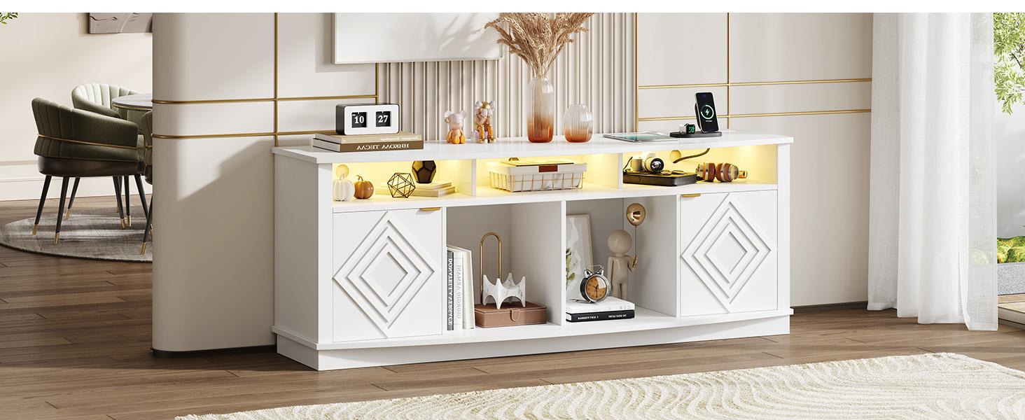 【SPOTLIGHT DAY】ONBRILL LED TV Stand for 80 Inch TV, 70 Inch Entertainment Center with Power Outlets, Modern TV Console Gaming Media Television Stands with Storage for Living Room, Bedroom, Gaming Room