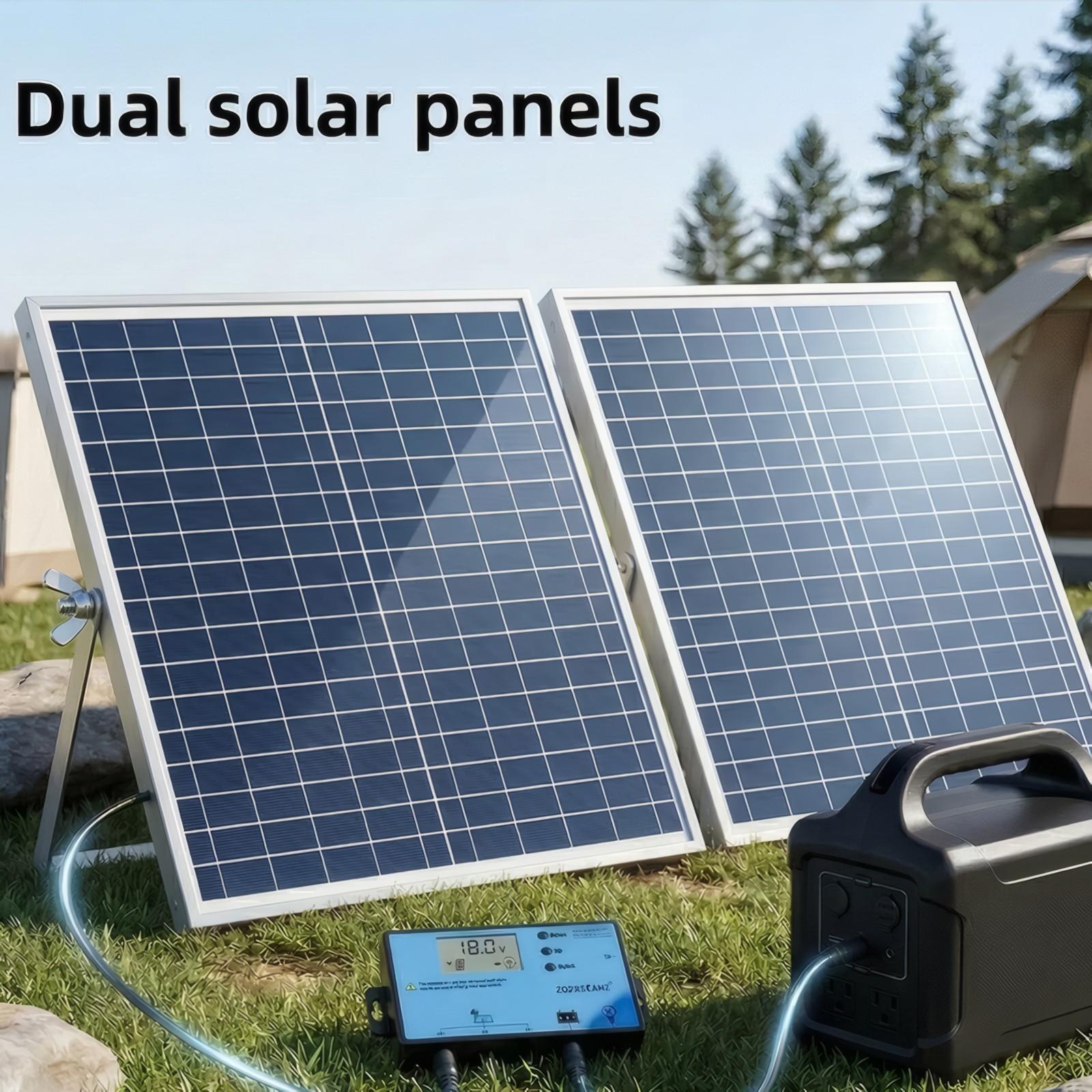 Portable Solar Panel with 50A/100A Controller, 1 Set 20W Solar Panel Charger, Outdoor Solar Panel Kit for Mobile Power, Camping, Hiking, Car, Boat, Phone, Monitoring
