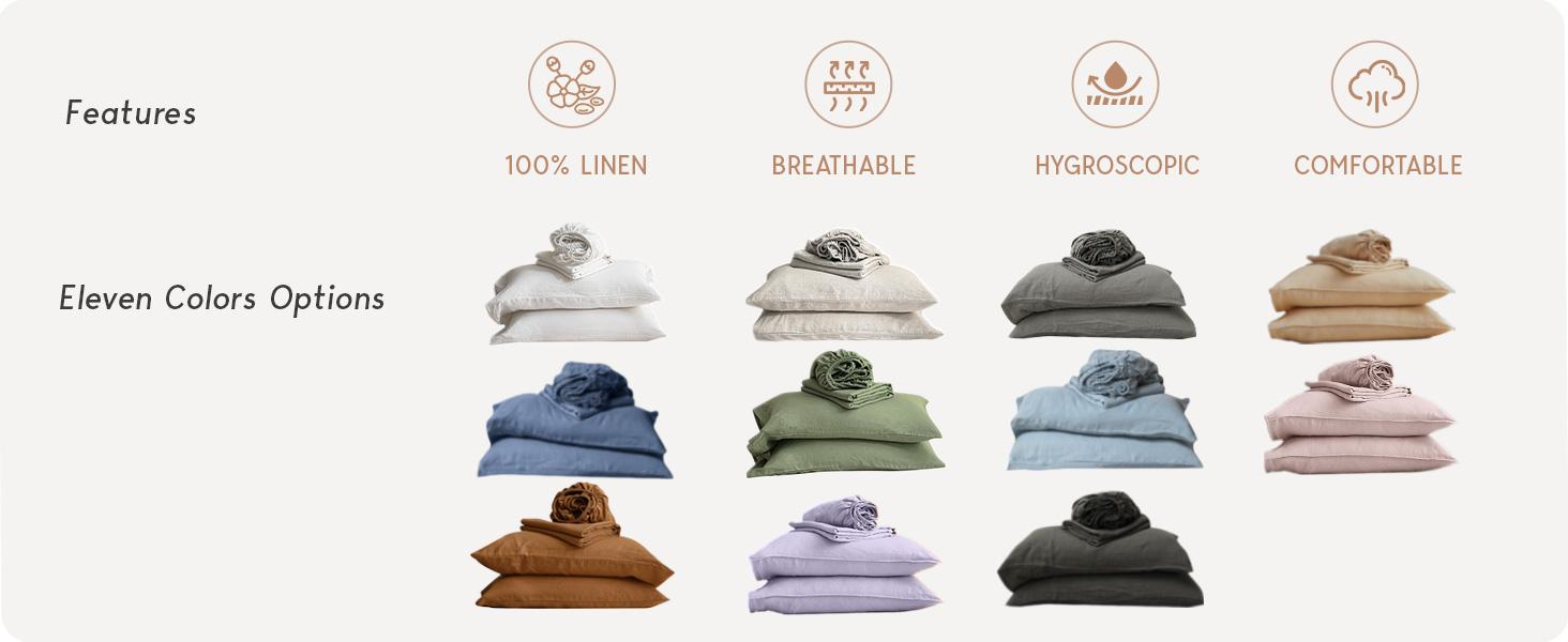 Simple&Opulence 100% Linen Sheets Set, Natural French Linen Bed Sheets, Breathable Soft Durable Bedding Set for All Season