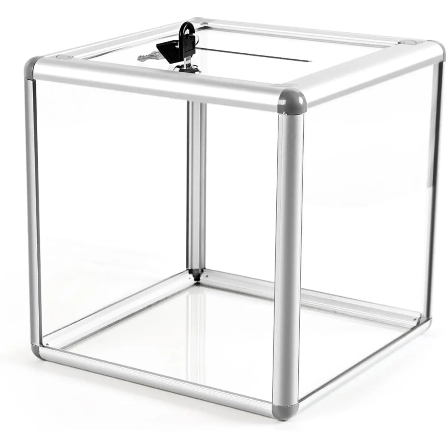 Large Donation Box with Lock, Acrylic Ballot Box with Slot 10 x 10 x 10 Inch, Suggestion Box with Lock Cash Storage Container for Fundraising Voting Charity Contest Tip