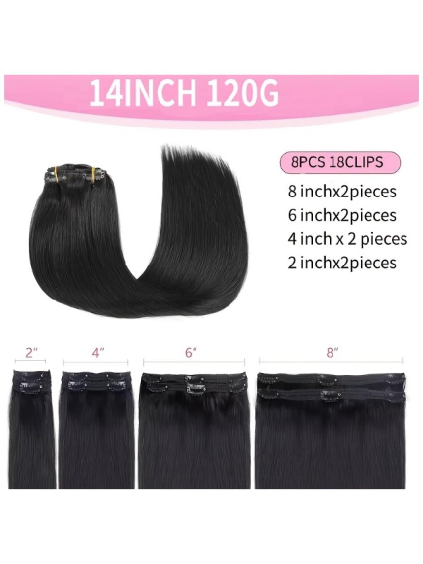 8 Pcs Premium Human Hair Clip-In Extensions with 18 Clips 