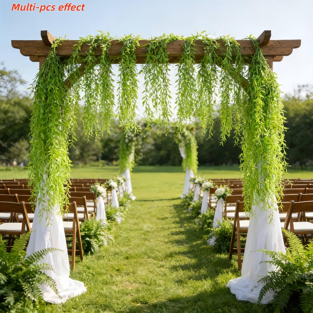 100Pcs Artificial Green Willow Branches - Maintenance-Free Spring And Summer Decorative Drapes, All-Weather Hanging Ivy, Suitable for Wedding Arch Decorations, Hotel And Ceiling Decor, Climbing Frame Decorations, And Ceiling Embellishments