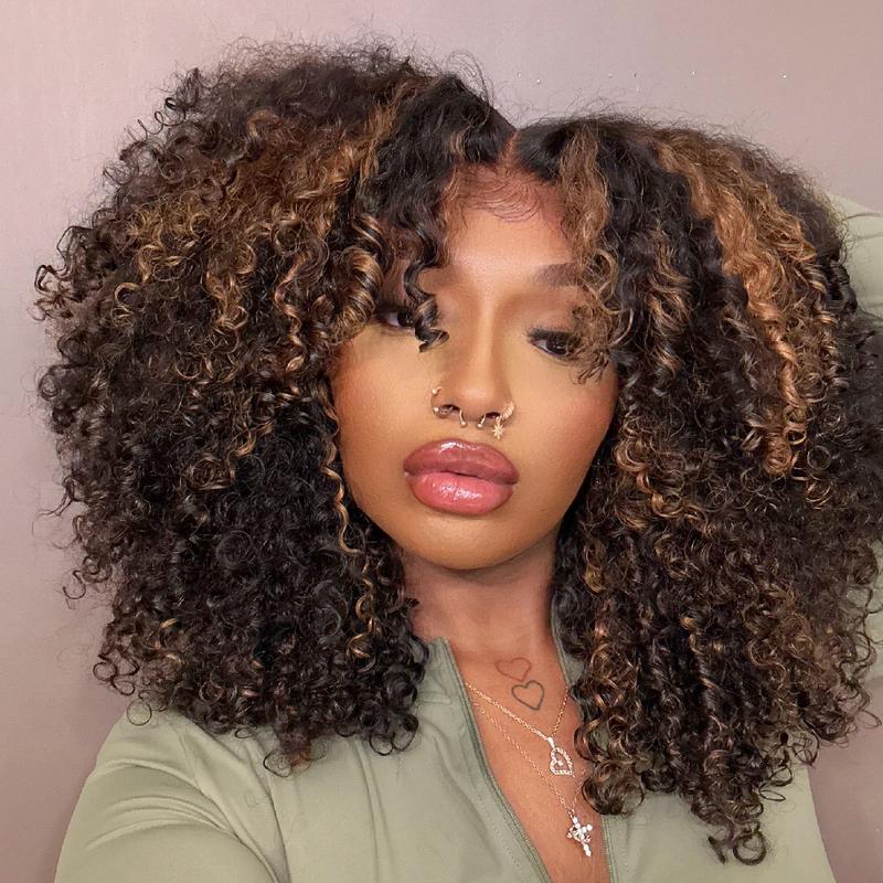 Midulla Balayage Highlight Kinky Curly Glueless Wigs Human Hair Wear and Go Pre Cut 6x4 Lace Closure Wigs Pre Bleached Ombre Brown Lace Front Wig Springtock