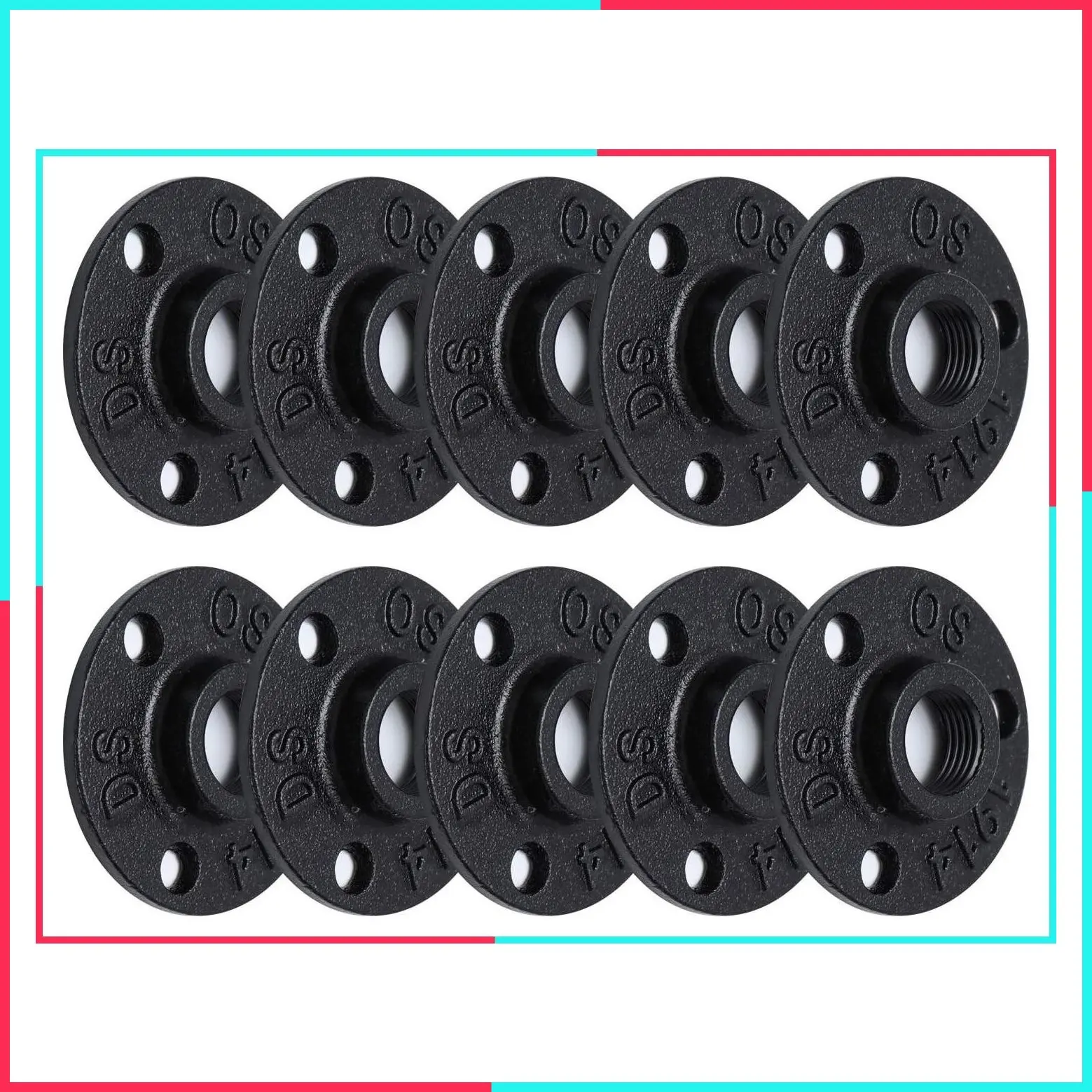 1/2" Antirust Black Painted Floor Flange, 10 Pack Malleable Iron Pipe Fittings for Industrial Vintage Style, Threaded Flanges for DIY Furniture & Shelving