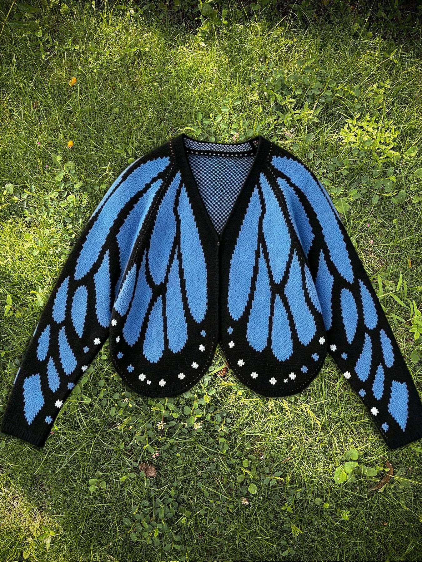 Women's Trendy Butterfly Wings Knit Cardigan, Front Open V Neck, Bat Sleeve Short Design, Casual Fashion Knitwear Knit Coat for Vacation Parties, Baggy