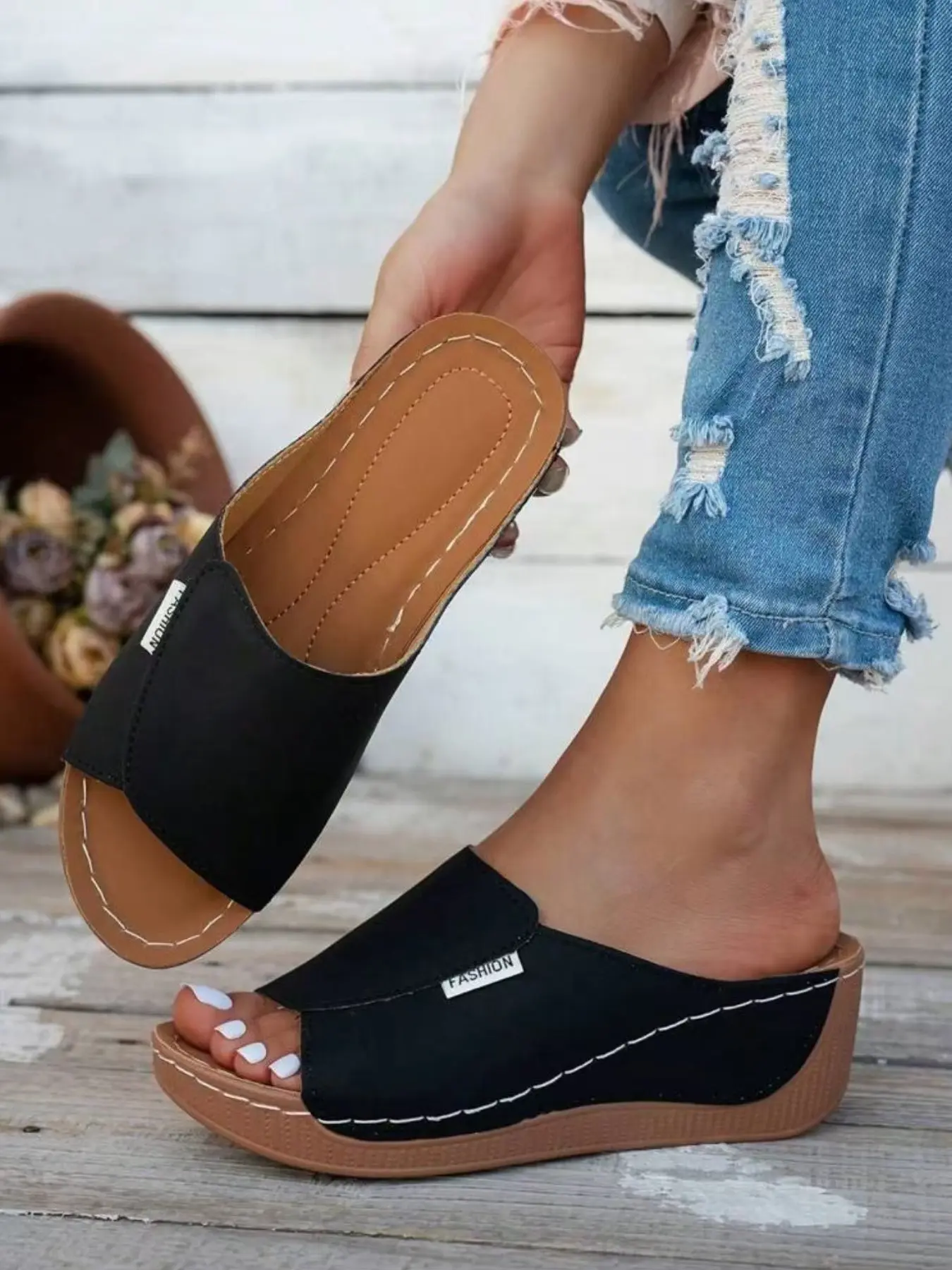 Women's Fashionable Solid Color Platform Sandals, Casual Comfortable Slip on Wedge Sandals for Summer, Lightweight Breathable Shoes for Daily Wear, Girl