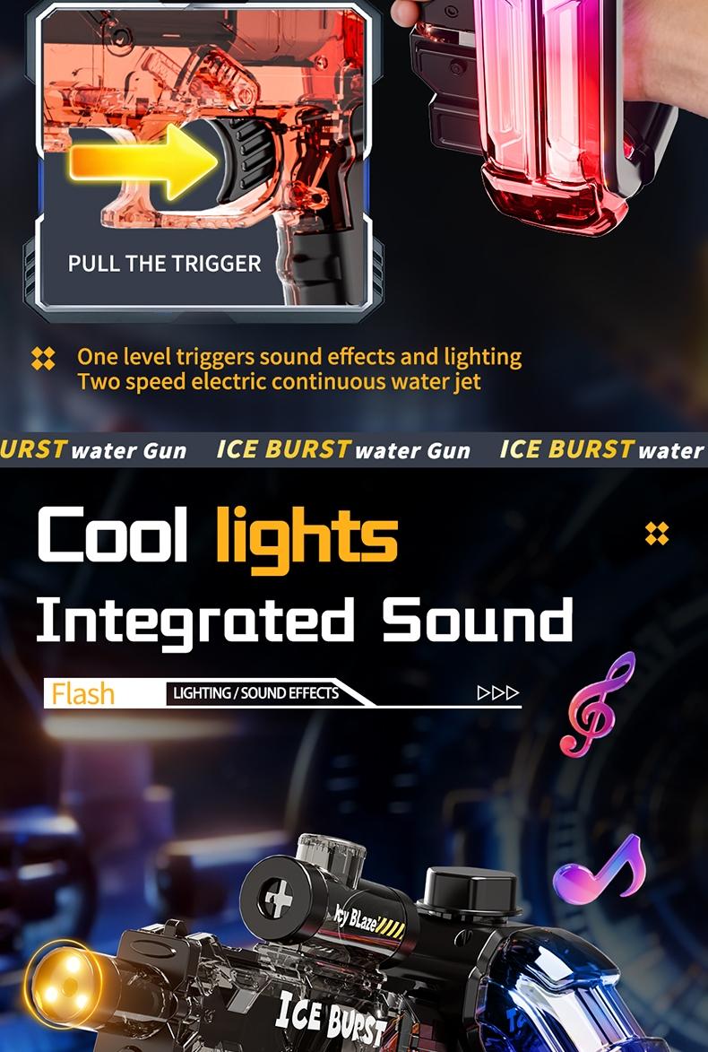 Electric Water Gun with LED Light, Automatic Squirter, Dazzling Outdoor Playtoy for Boys & Girls, Ideal Summer Accessory