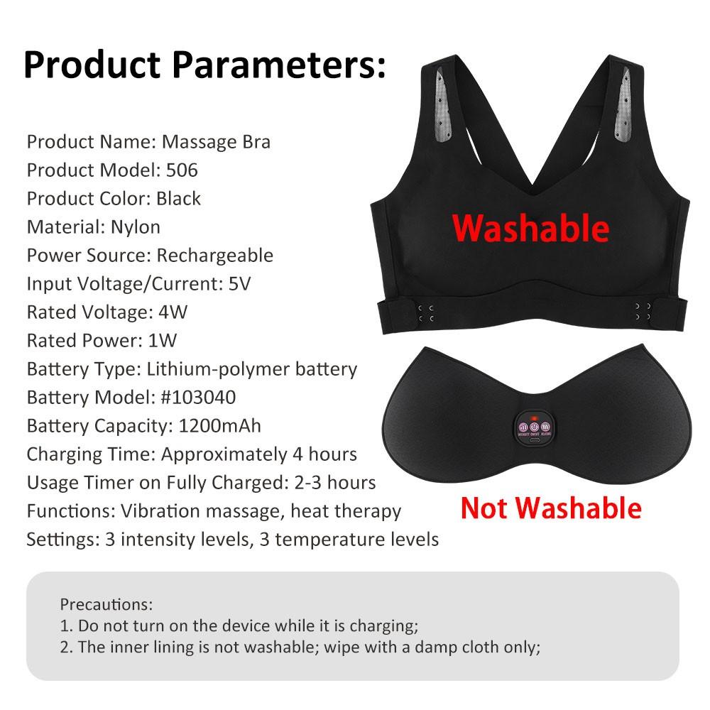 Cordless Breast Massager with Heat & Vibration, Electric Massage Bra Body Care Tool with 5 Modes 3 Intensities 3 Heat Levels, Rechargeable Chest Massager for Women Gift, Usb Rechargeable Massagers