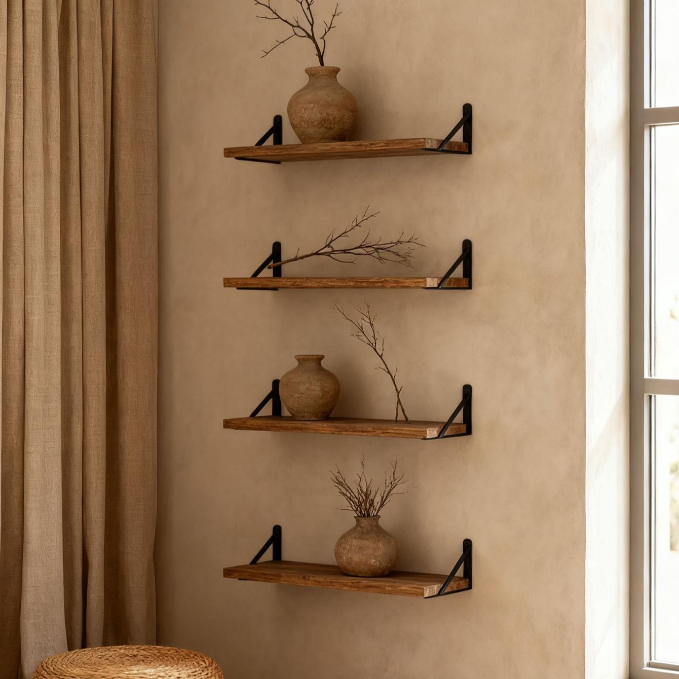 Vintage Wooden Wall Shelf (wabi-Sabi Style), Decorative Storage Rack, Wall Shelf Unit, Suitable for B&bs/light Vintage Home Decor, Natural Rustic Feel