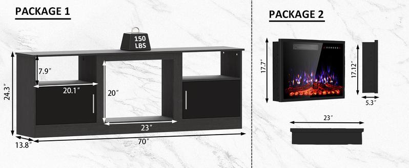 PUKAMI 70" Fireplace TV Stand with 23" Electric Fireplace for TVs Up to 80 inch, Modern LED Light Entertainment Center with High Gloss Storage Cabinet, Media TV Consoles for Living Room