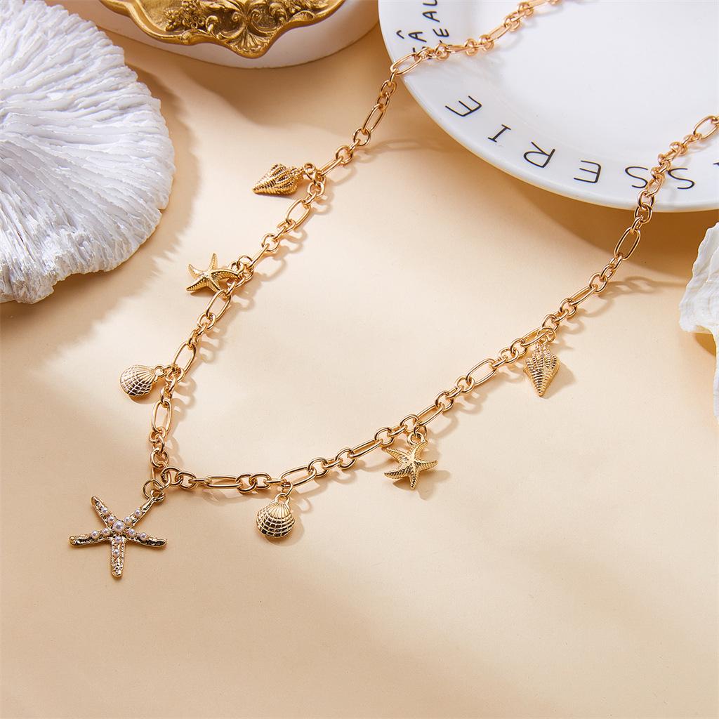 Boho Beach Style Starfish Shell Necklace, Versatile Dolphin Pendant, Perfect for Coastal Vibes, Ideal for Summer