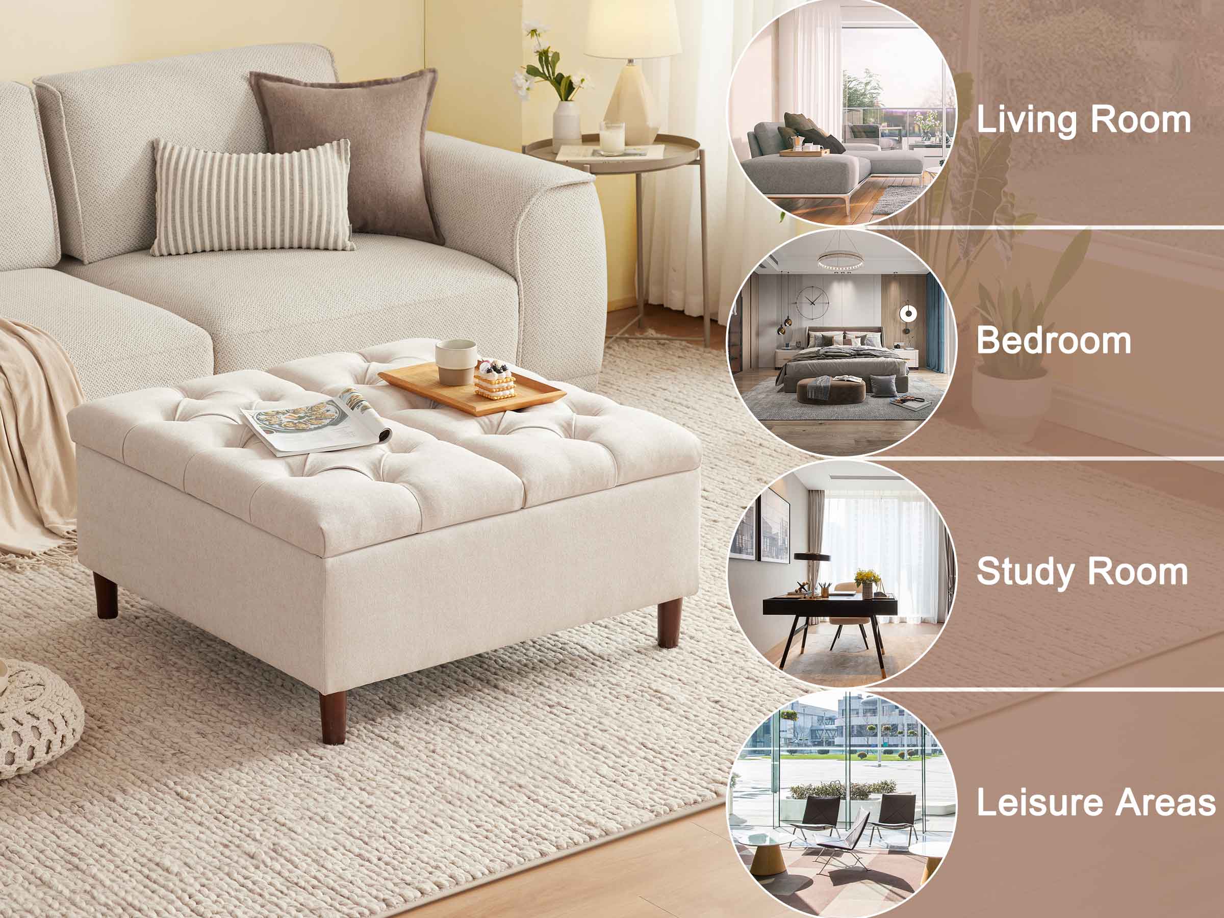 35 Inch Extra Large Storage Ottoman Coffee Table with Lift Top, Oversized Square Ottoman with Storage, Tufted Upholstered Ottoman Coffee Tables for Living Room