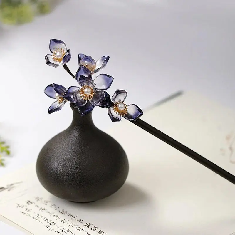 Sandalwood Flower Hairpin Forks Chinese Style Hair Sticks Retro Hanfu Hair Accessories Fairy Cheongsam Hair Bun Jewelry Tiara