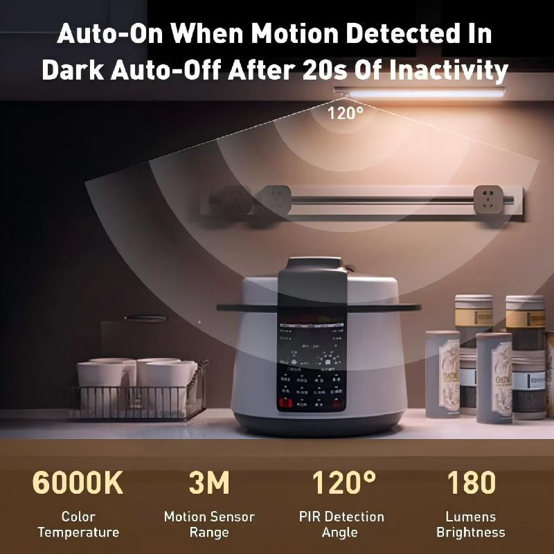 Smart Motion Sensor LED Strip Light, Wireless Magnetic Self-Adhesive Installation, USB Rechargeable Cabinet Drawer Night Light