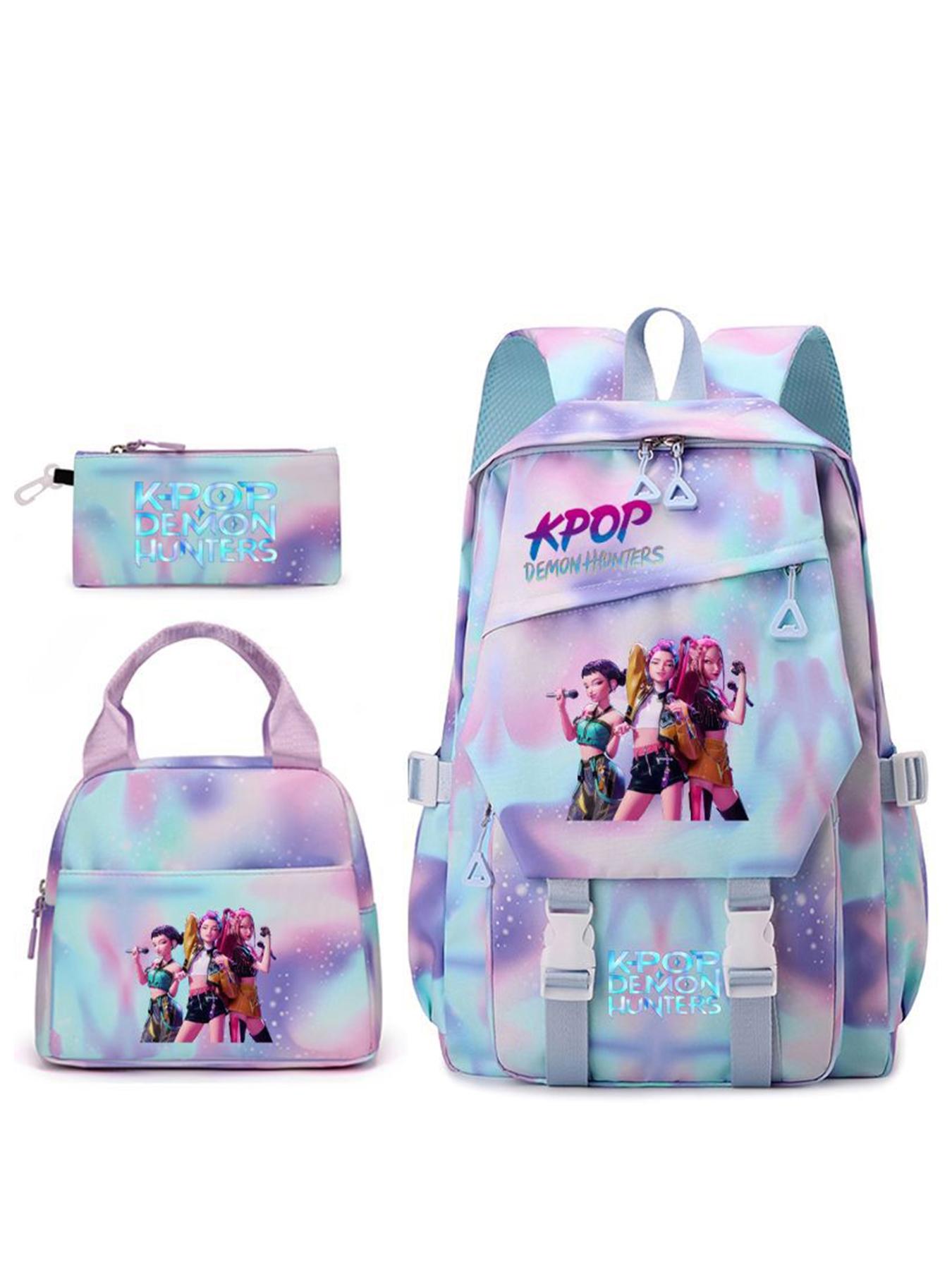 3pcs  Women's backpack kpop witch hunting group large capacity backpack zipper closure fashionable and versatile casual backpack personality trend suitable for students to go to school, campus travel, work commuting women's backpack