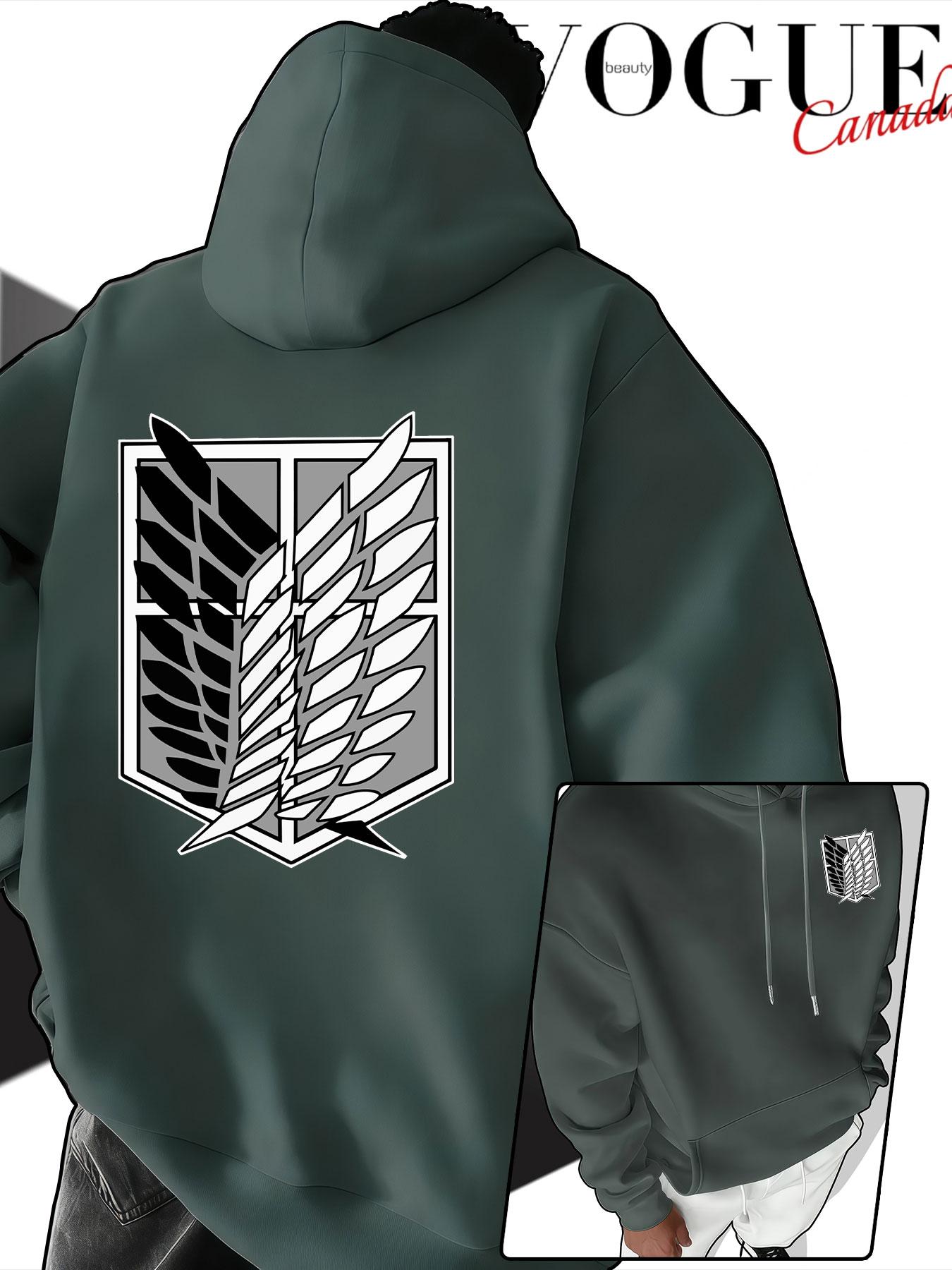 Autumn Attack on Titan Survey Corps Free Wing Print Hoodie, Unisex Japanese Anime Style Loose Fit Sweatshirt, Fall & Winter Casual Wear