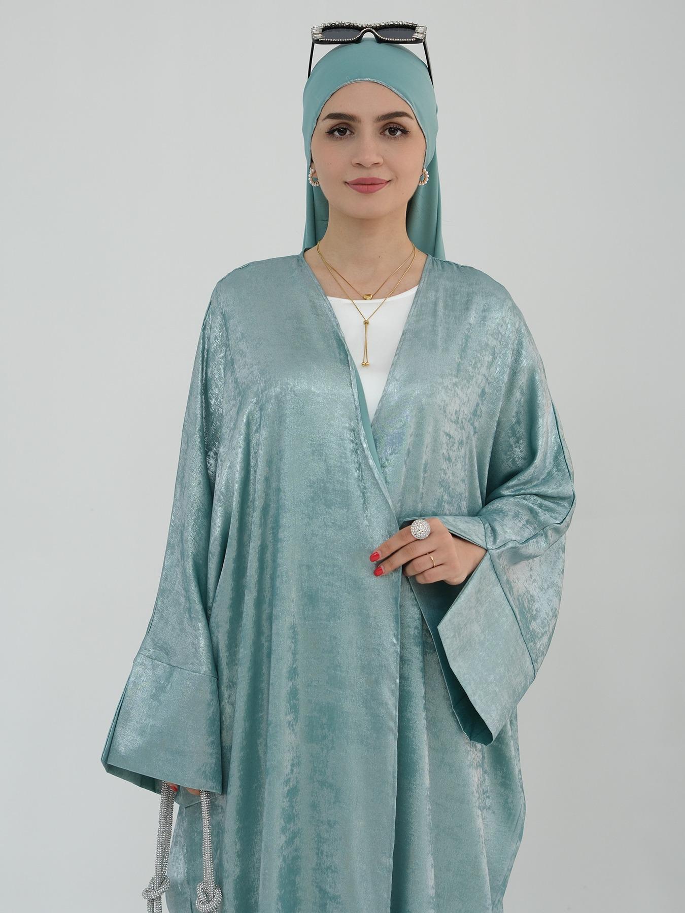 Muslim Women's Lightweight Open Abaya, Elegant Plain Woven Fabric, Loose-Fit Long Robe for All Seasons, No Scarf Included, Modesty Abaya