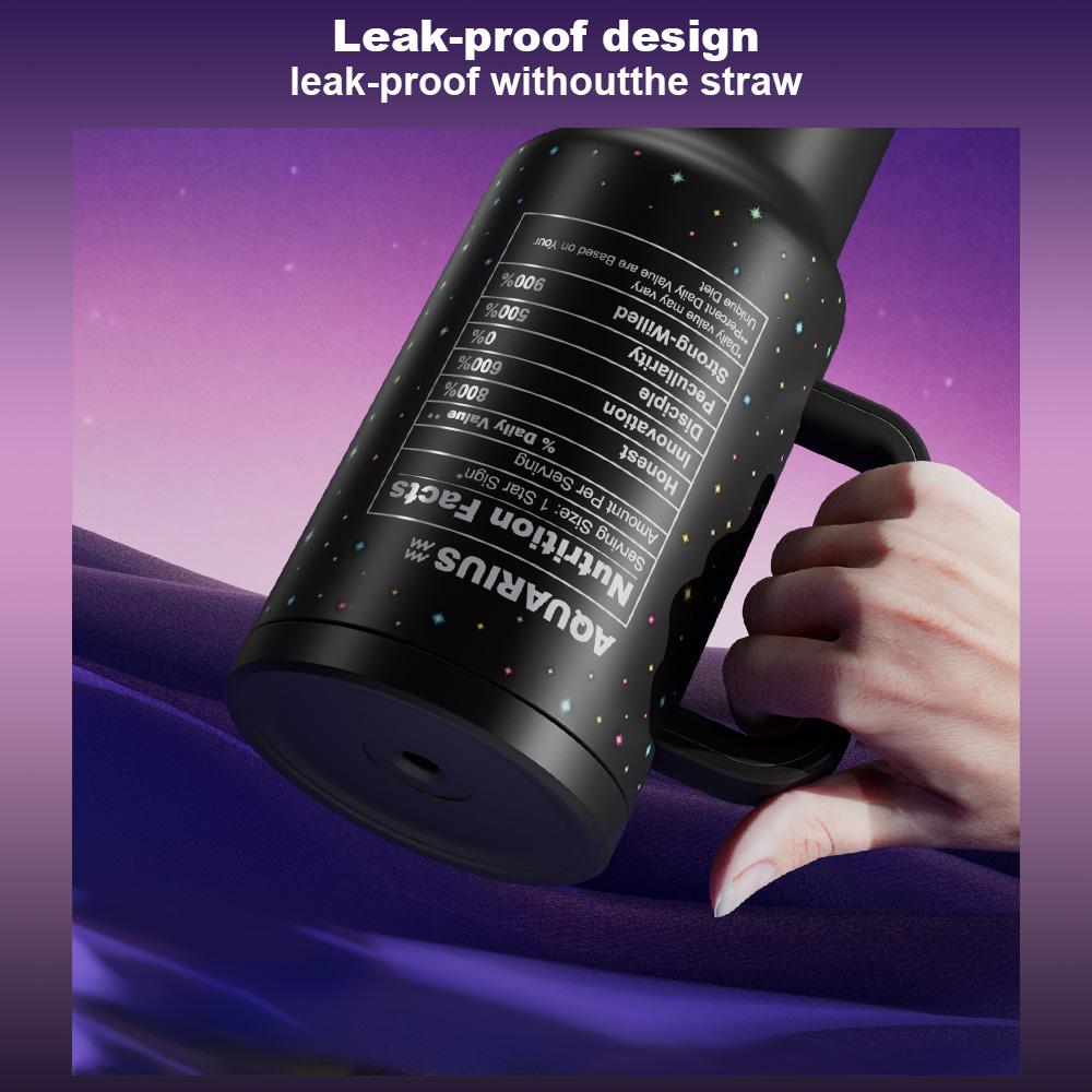 40oz Zodiac Signs Straw Handle Cup, Portable Leak-proof Cup Lid, Summer Cool Bottle, Non-slip Noise Reduction Pad At The Bottom, Stainless Steel Thermos Cup, Stainless Steel Tumbler, Easy To Clean for Home, Office, Outdoor, Drinkware