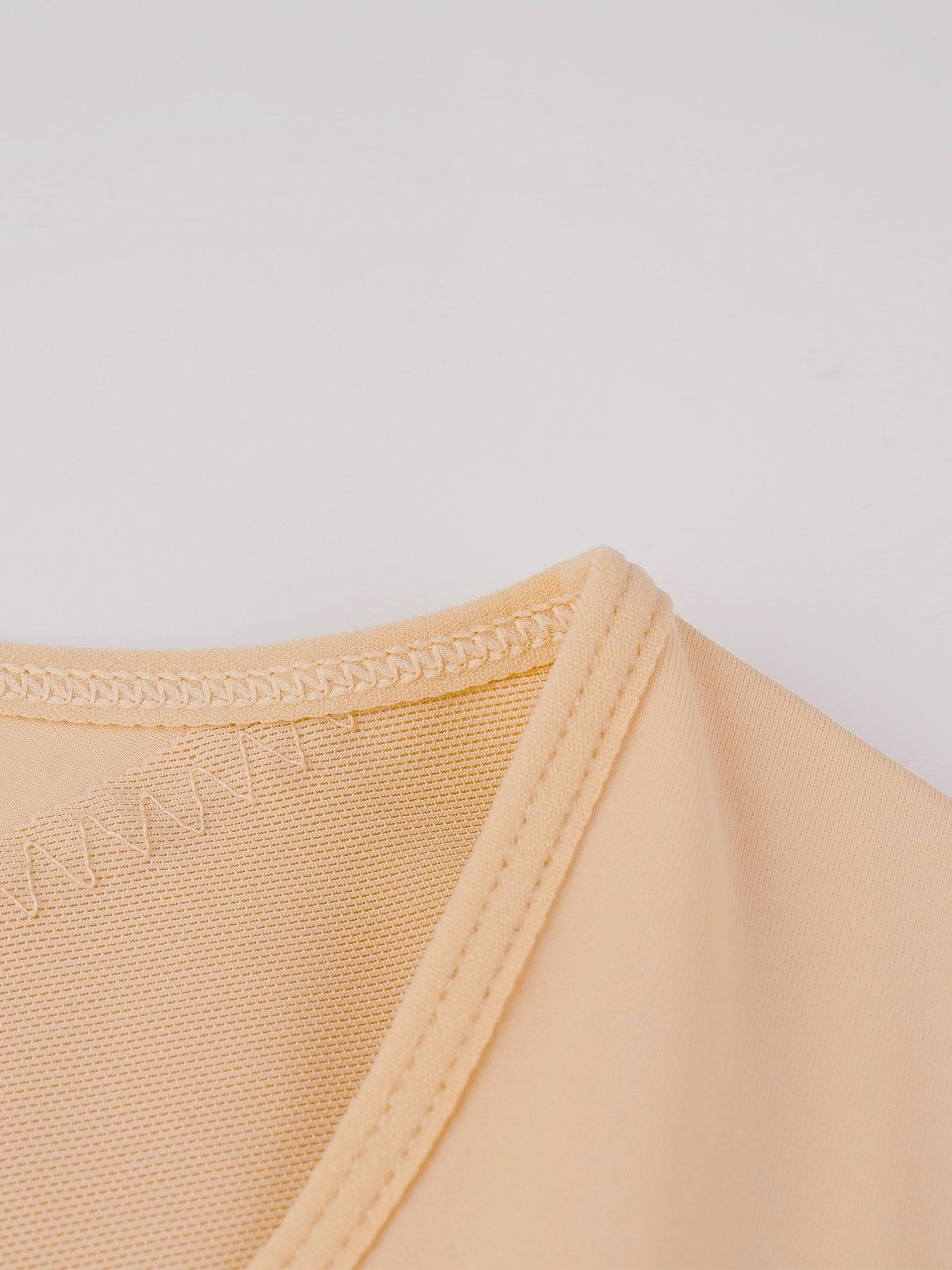 Women's Solid Long Sleeve Shapewear Top, High Stretch Front Buckle Design Shaper, Tummy Control Shapewear for Daily Wear halloween dailydrip comfyessentials wirelessbrareview wirelessbras midsize comfortablebras tiktokshopbacktoschool cleavagebra