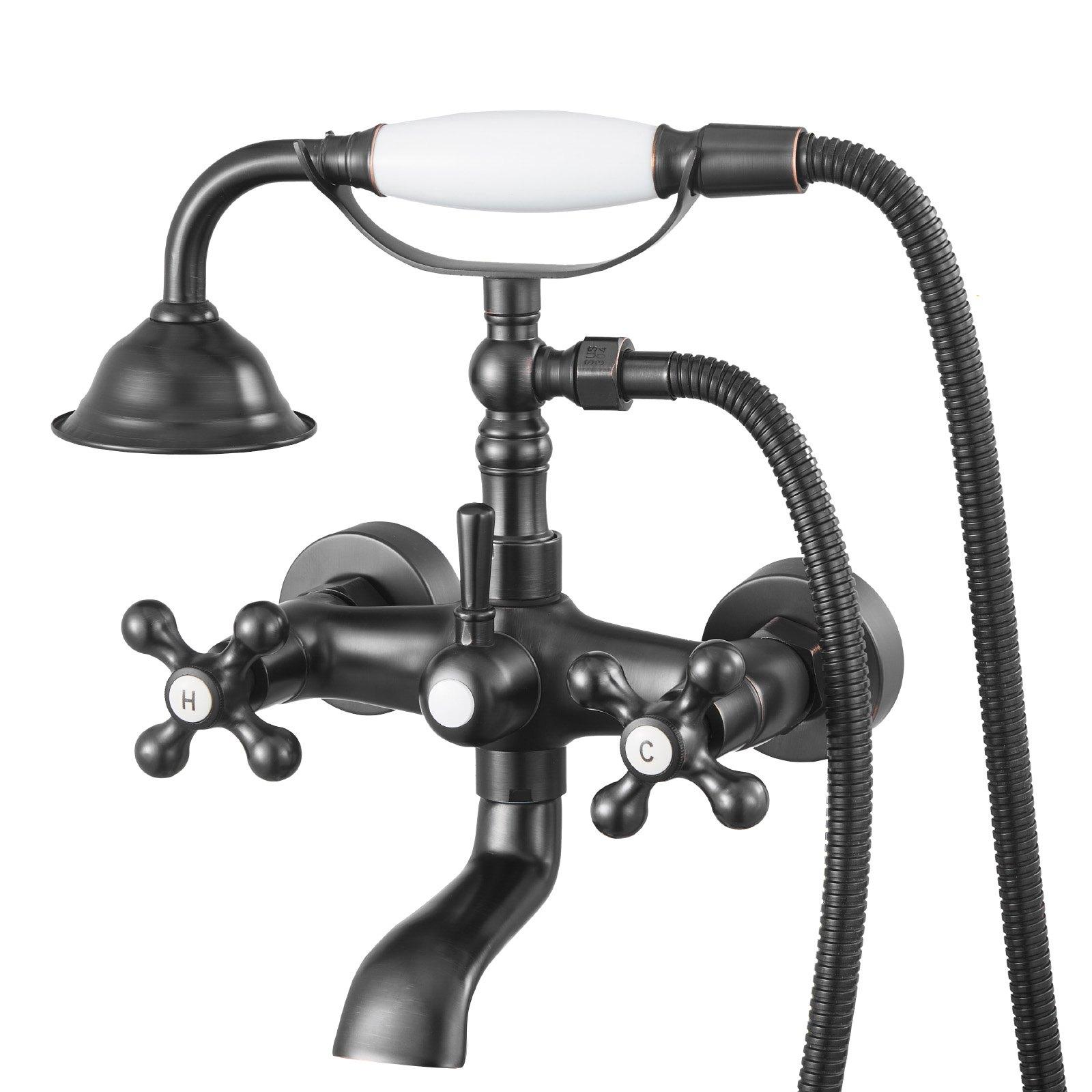VEVOR Clawfoot Tub Faucet, Wall Mount Bathtub Faucets with Handheld Shower, Vintage Oil-Rubbed Bronze Clawfoot Tub Filler Faucet Shower Kit with Adjustable Swing Arms 360 Rotation Spout for Bathtubs