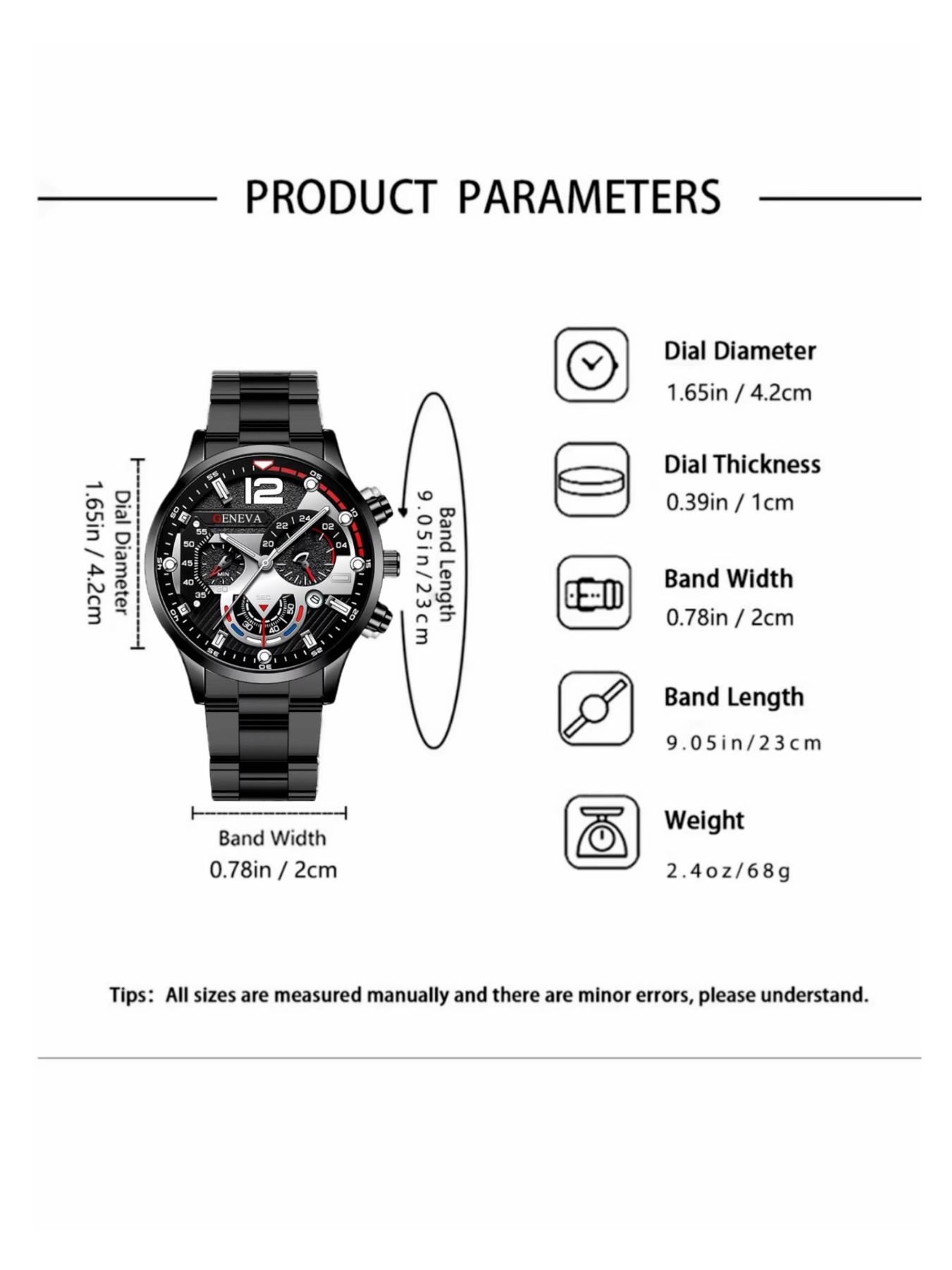 Men's Watch & Bracelet & Pendant Necklace Set,Stone & Cross Charm Decor Beaded Set, Stackable Bracelets, Fashionable Jewelry for Women & Men, Trendy All-match & Exquisite Jewelry for Birthday Gift