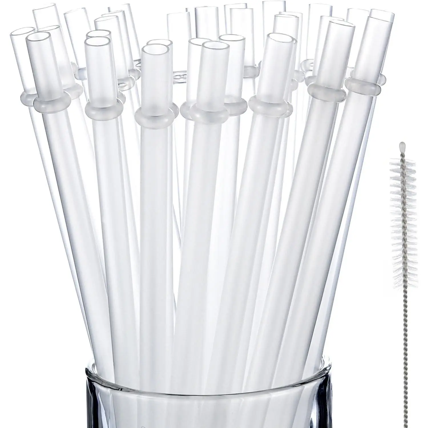 50 Pack Reusable Thick Plastic Drinking Straws with Cleaning Brushes, 11 Inch, ClearGift