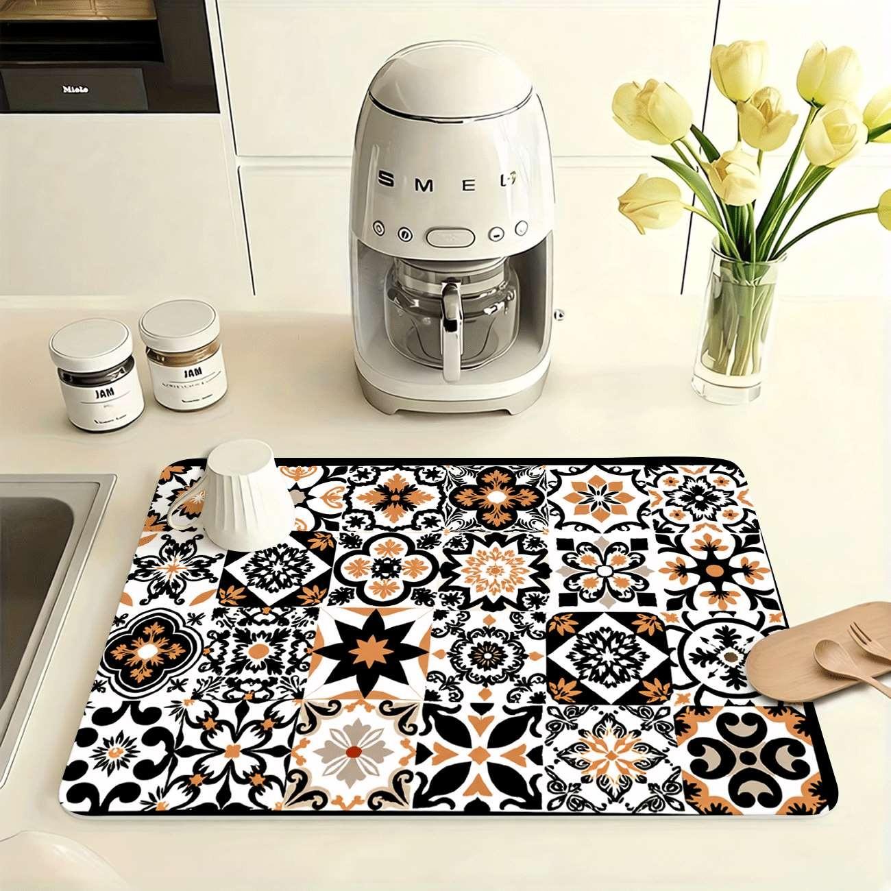 Multi-Functional Table Mat, Floral Grid Print Rubber Coaster, Easy Clean, Water Absorbent, Non-Slip, Durable, Ideal for Kitchen and Bedroom