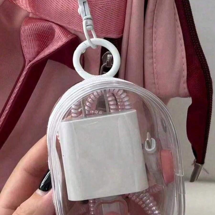 Transparent Multi-Purpose Data Cable Storage Bag, Portable Hook Design for Headphones, Ideal for Travel, 1 Piece