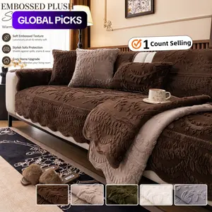 Embossed Plush Sofa Cover, Pet Friendly Sofa Protectors, Non Slip versatile use Couch Cover, Multi Color Sofa Covers Available, Thick Soft Luxury Sofa Cover for Living Room Bedroom, Fits 2 3 Seater Sofas.