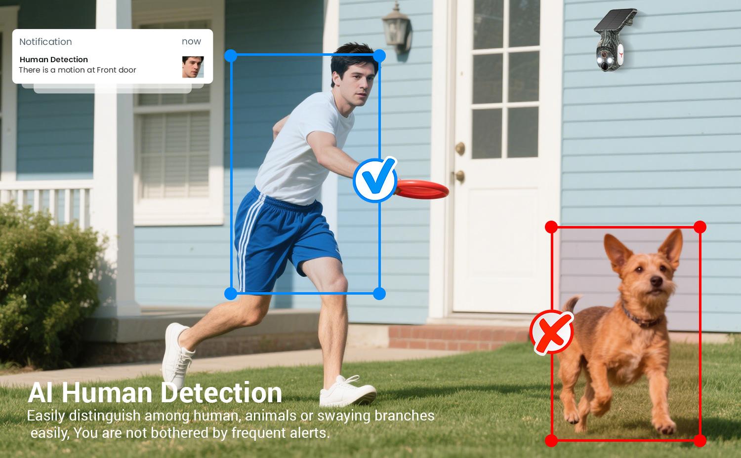Wireless Outdoor Security Camera with Solar Panel, 355° Pan/Til Solar Surveillance Camera with AI Human Detection, 2-Way Talk, Color Night Vision, 2.4G WiFi Only, Motion Sensor Security Camera