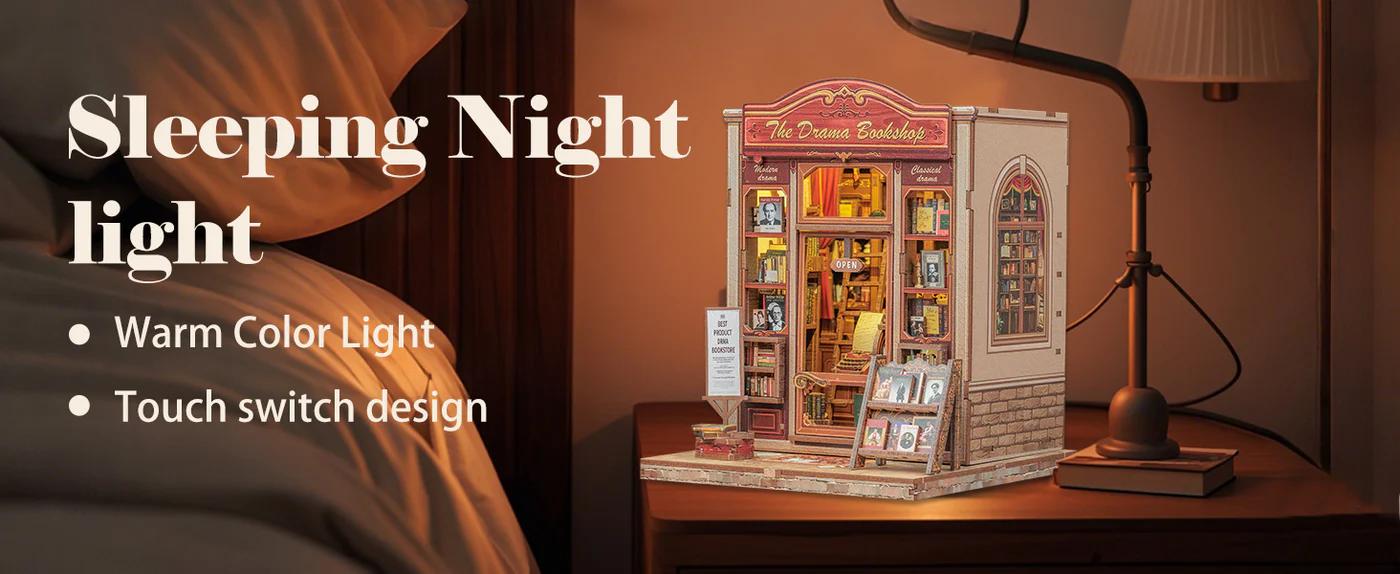 CUTEBEE DIY 3D Dollhouse Kit The Drama Bookshop Miniature Wooden Room with Furniture and Dust Cover Handmade Creative Toy for Teens and Adults Holiday Christmas and Black Friday Gift Home Decor