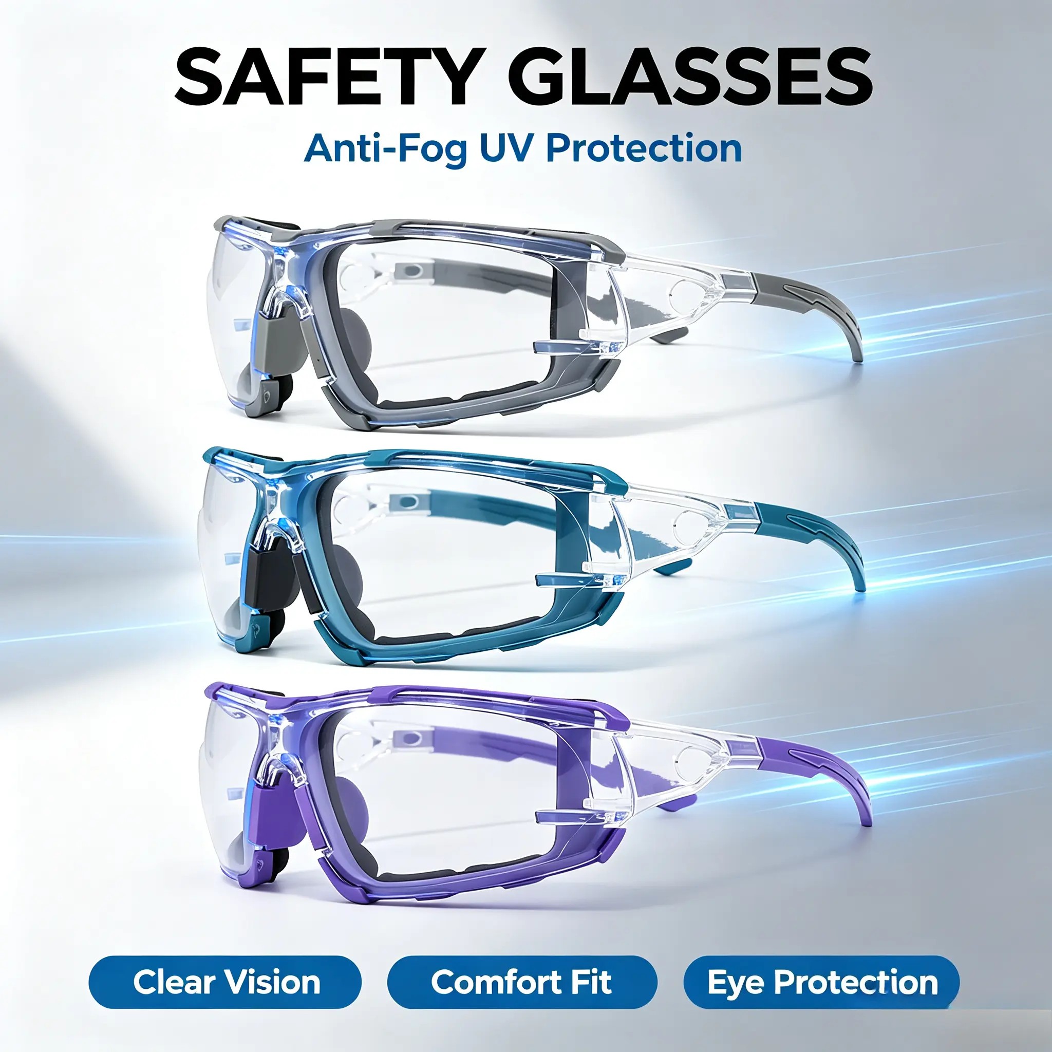 Wrap-Around Safety Glasses for Men, Full-Coverage Protective Eyewear with Anti-Fog Polycarbonate Lenses, UV400 Protection, Impact-Resistant Work Safety Glasses, Workshop, Construction, Painting & Cycling Gear, Prescription Ready