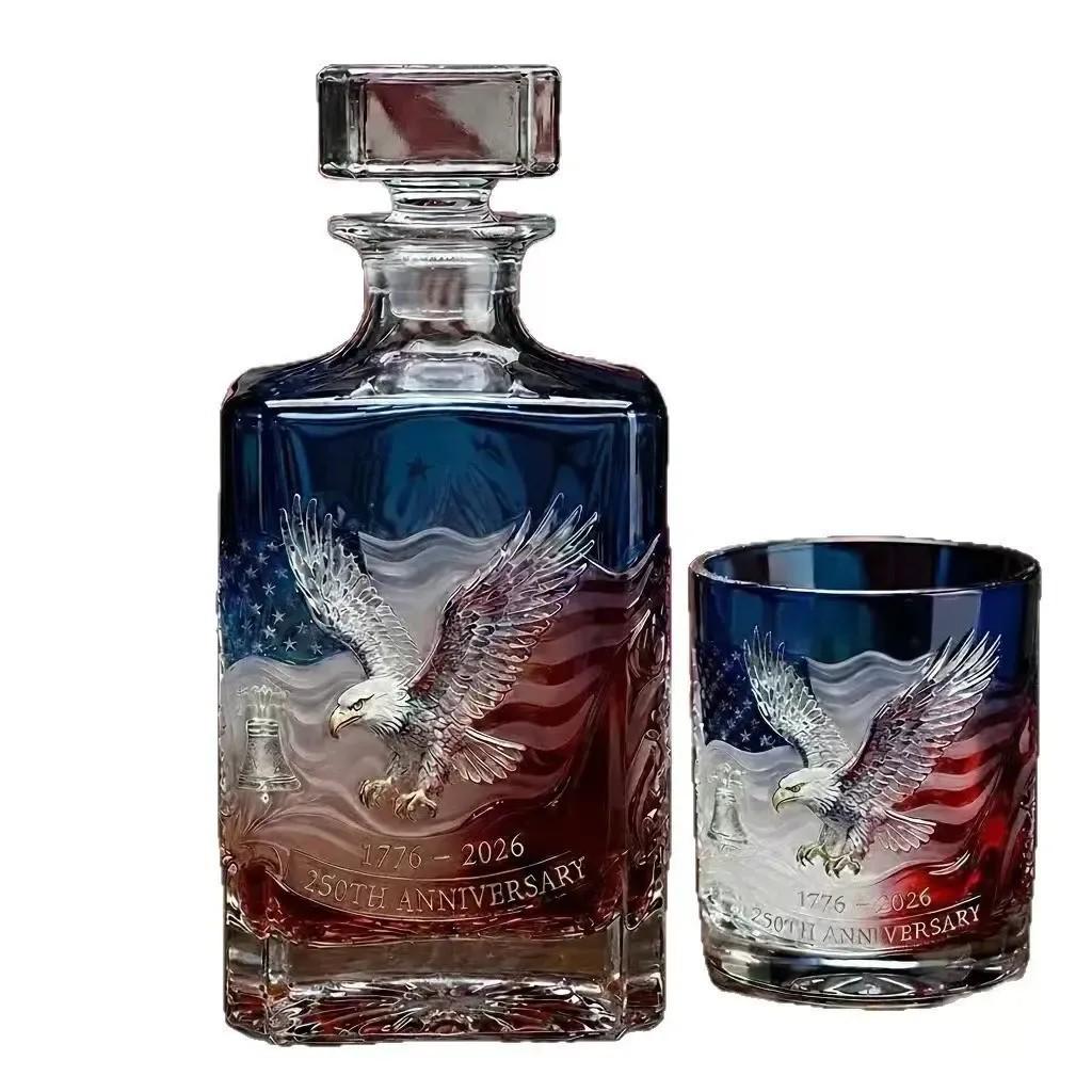 Unique 250 Year Commemorative Whiskey Decanter, Handcrafted Glass Bottle, Great Gift for Him, Bar & Man Cave Decor, 250th Anniversary Theme