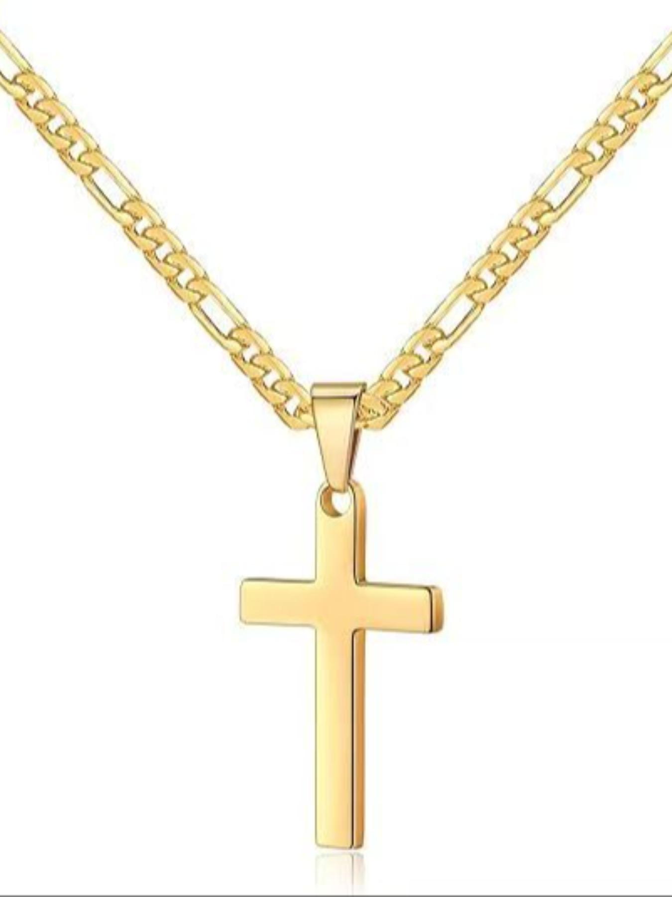 Cross Necklace for Men, Minimalist Style, Long Chain Collarbone Pendant, Smooth Finish, Luxury Unique Necklace, Recommended for Back-To-School Season