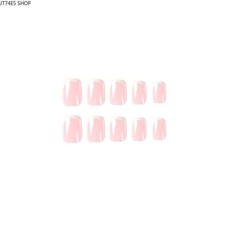 Square Press On Nails, European Medium Long French White Tip Pink False Nail Tips Fashion Finished Nail Art Nail Art Products Press Ons Nail