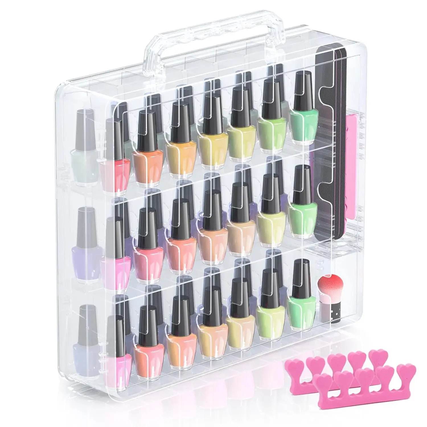 Nail Polish Organizer, 48 Bottles Transparent Nail Polish Holder with Adjustable Divider, Gel Nail Polish Storage Double Side Nail Polish Organizer Case for Storage Display