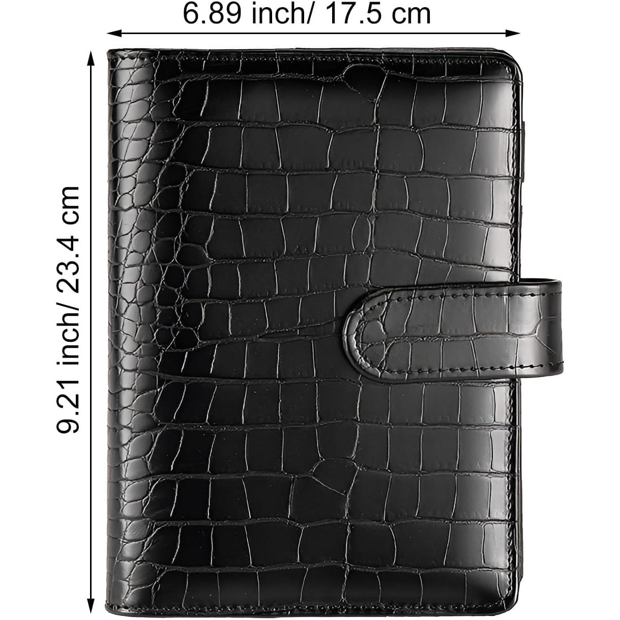 A5 6 Ring Binder Cover Crocodile - Large PU Leather Notebook Binder with  Snap Buckle, Refillable Budget Planner, Black
