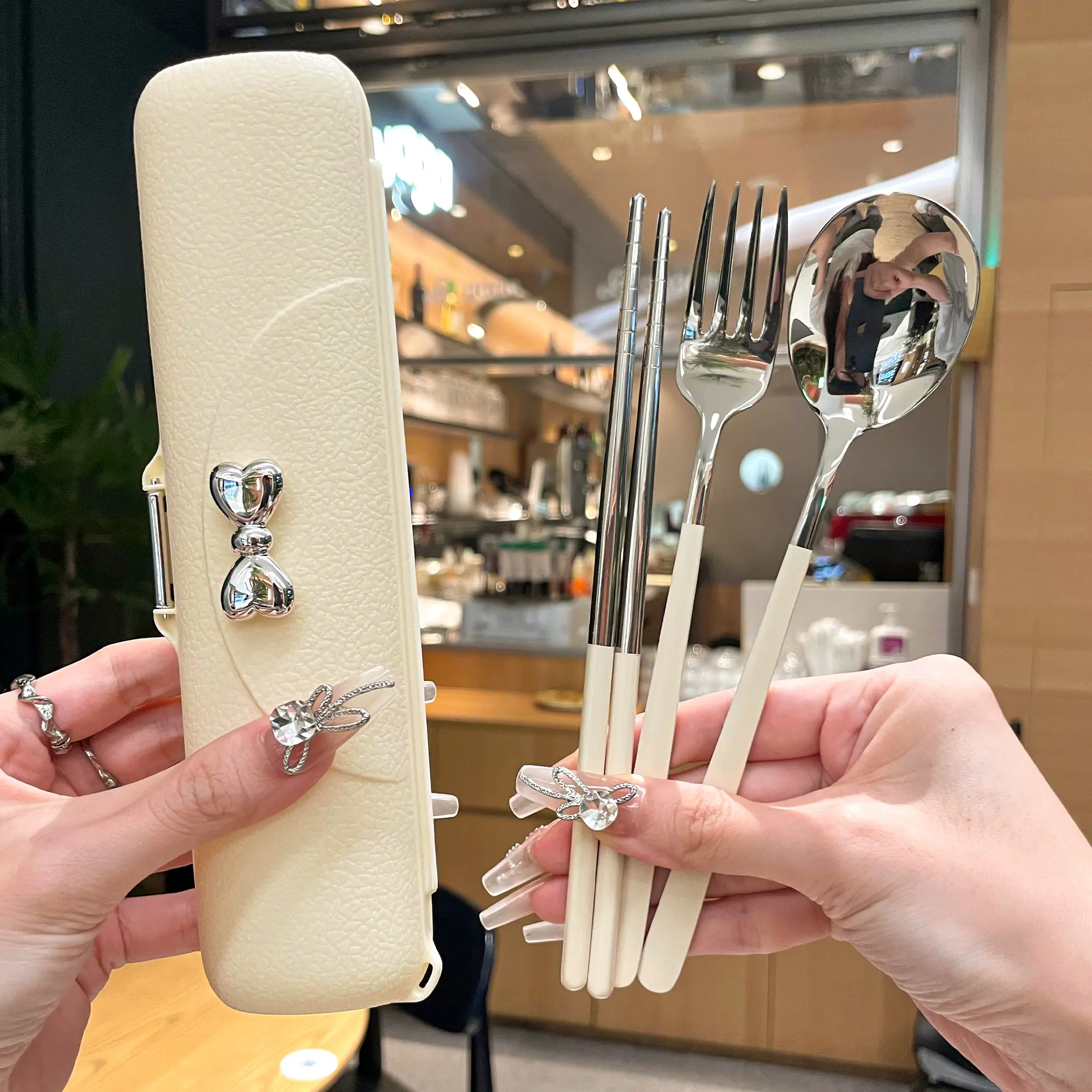 Stainless Steel Cutlery Set, Portable Travel Utensils with Spoon Fork Chopsticks, Polished Surface, Ideal for Outdoor Picnics & Business Trips, Camping Picnic Tableware